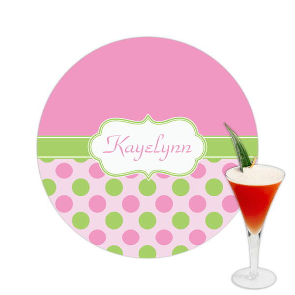 Custom Pink & Green Dots Printed Drink Topper -  2.5" (Personalized)