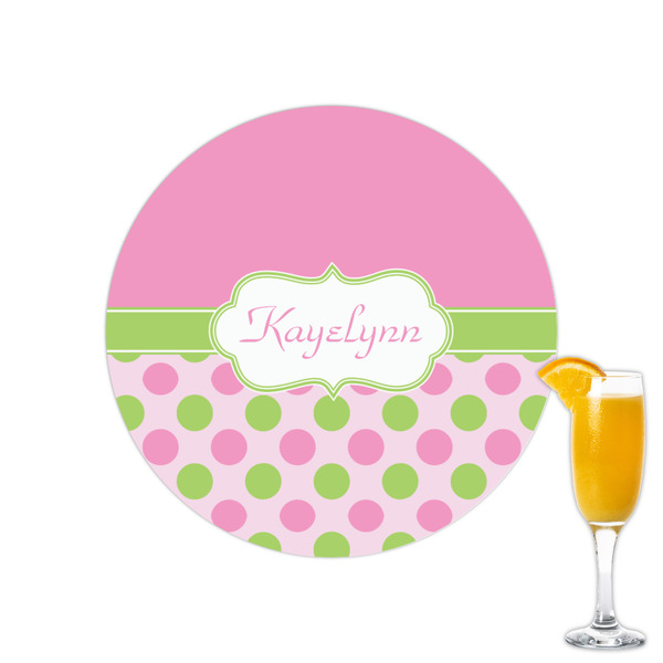 Custom Pink & Green Dots Printed Drink Topper - 2.15" (Personalized)