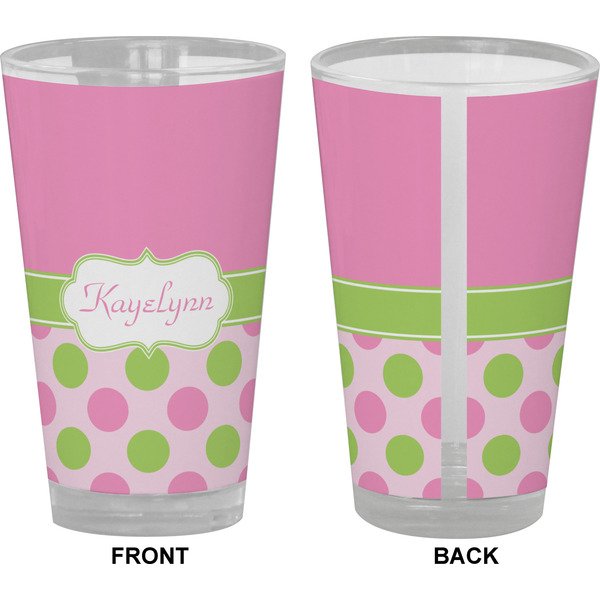 Pink & Green Dots Pint Glass - Full Color - Front & Back Views