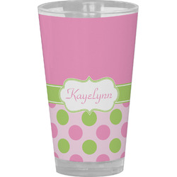 Pink & Green Dots Pint Glass - Full Color (Personalized)