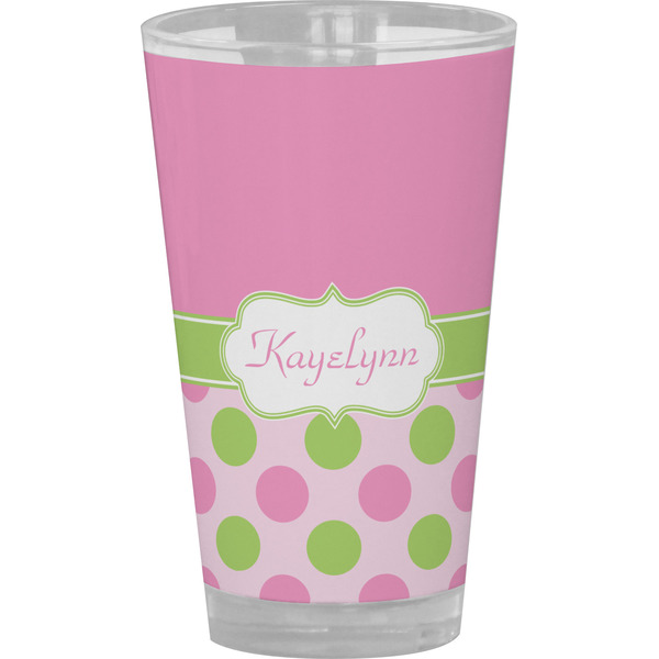 Custom Pink & Green Dots Pint Glass - Full Color (Personalized)