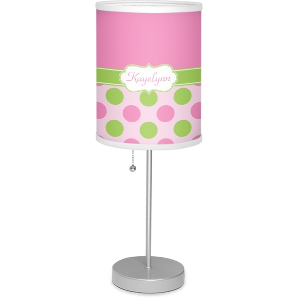 Custom Pink & Green Dots 7" Drum Lamp with Shade Linen (Personalized)