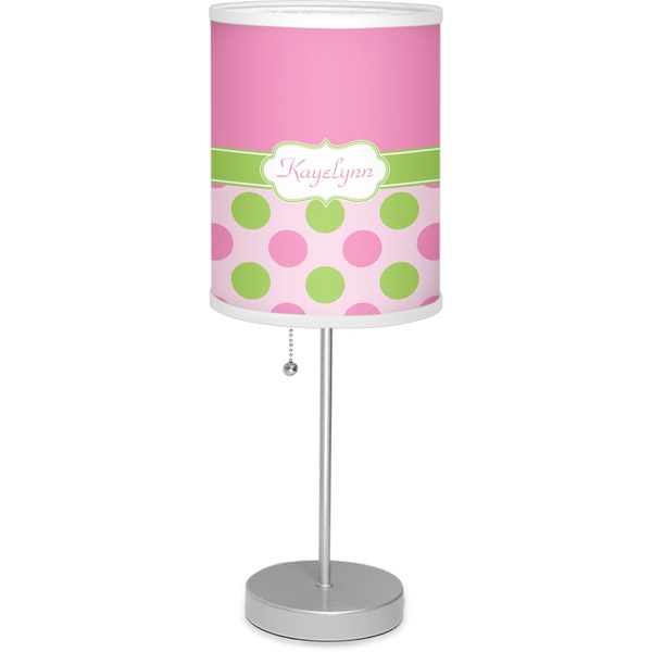Custom Pink & Green Dots Lamp with Drum Shade (Personalized)