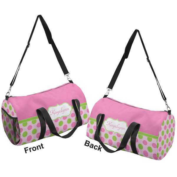 Pink & Green Dots Duffle bag large front and back sides