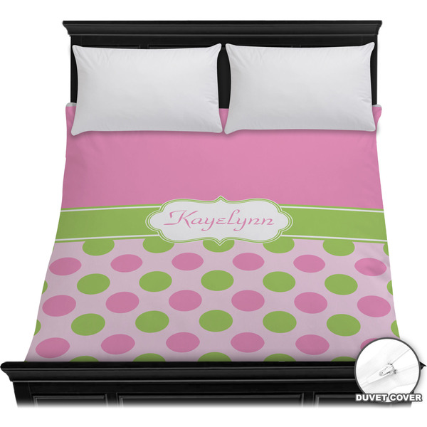 Custom Pink & Green Dots Duvet Cover - Full / Queen (Personalized)