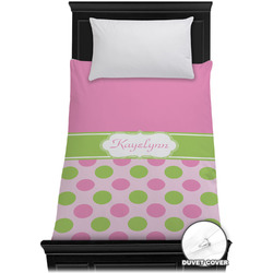 Pink & Green Dots Duvet Cover - Twin XL (Personalized)