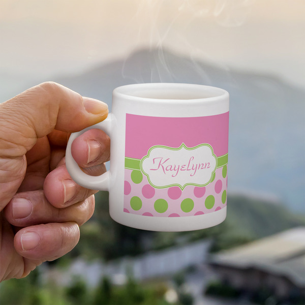 Custom Pink & Green Dots Single Shot Espresso Cup - Single (Personalized)