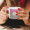 Pink & Green Dots Espresso Cup - 6oz (Double Shot) LIFESTYLE (Woman hands cropped)