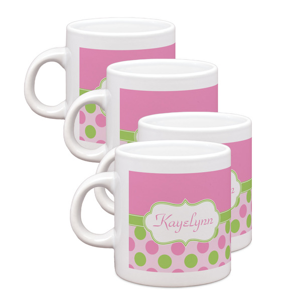 Custom Pink & Green Dots Single Shot Espresso Cups - Set of 4 (Personalized)
