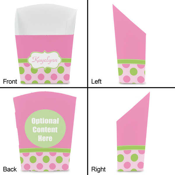Pink & Green Dots French Fry Favor Box - Front & Back View