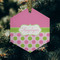 Pink & Green Dots Frosted Glass Ornament - Hexagon (Lifestyle)