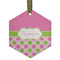 Pink & Green Dots Flat Glass Ornament - Hexagon w/ Name or Text