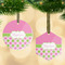 Pink & Green Dots Flat Glass Ornament w/ Name or Text