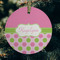 Pink & Green Dots Frosted Glass Ornament - Round (Lifestyle)