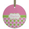 Pink & Green Dots Frosted Glass Ornament - Round