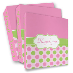 Pink & Green Dots 3 Ring Binder - Full Wrap (Personalized)