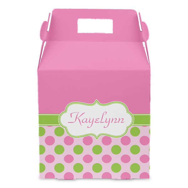Pink & Green Dots Gable Favor Box - Front