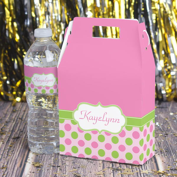 Pink & Green Dots Gable Favor Box - In Context