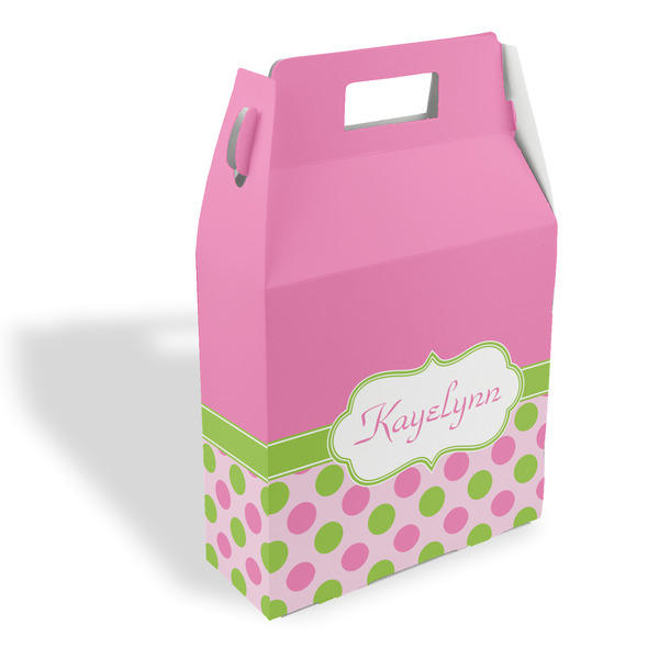 Custom Pink & Green Dots Gable Favor Box (Personalized)