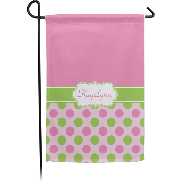 Custom Pink & Green Dots Garden Flag (Personalized)