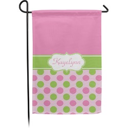 Pink & Green Dots Small Garden Flag - Double Sided w/ Name or Text