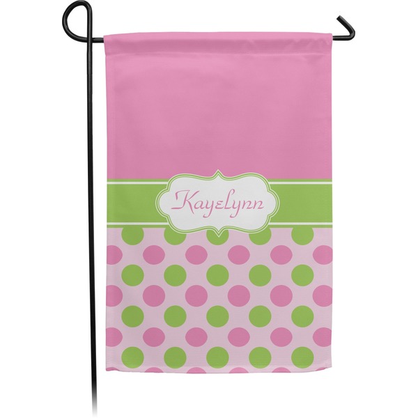 Custom Pink & Green Dots Small Garden Flag - Double Sided w/ Name or Text
