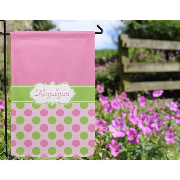 Pink & Green Dots Garden Flag - Outside In Flowers