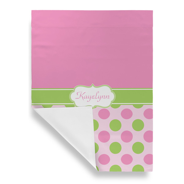 Pink & Green Dots Garden Flags - Large - Single Sided - FRONT FOLDED