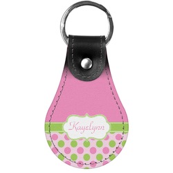 Pink & Green Dots Genuine Leather  Keychains (Personalized)