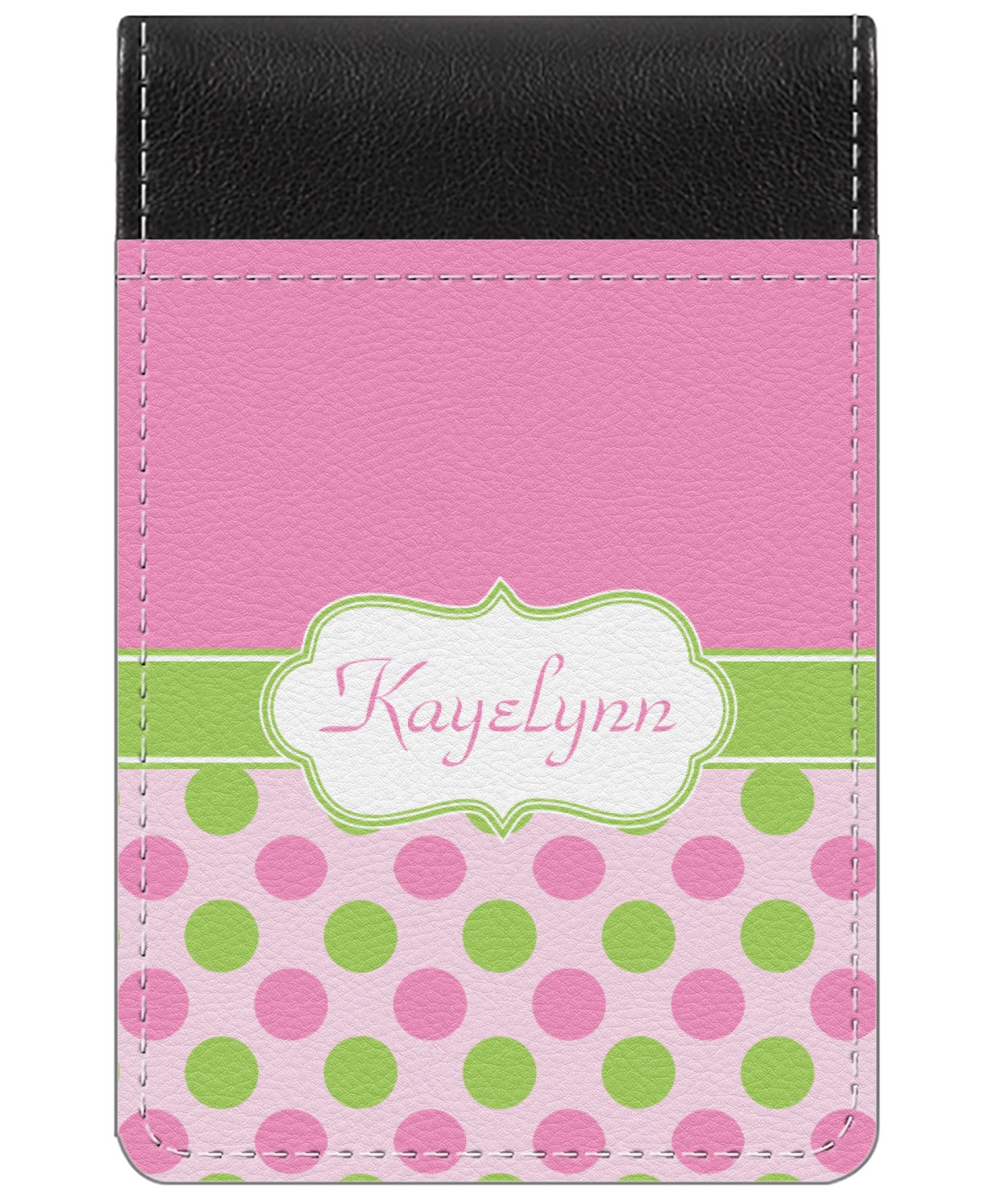Pink & Green Dots Genuine Leather Small Memo Pad (Personalized