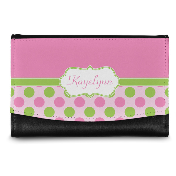 Custom Pink & Green Dots Genuine Leather Women's Wallet - Small (Personalized)
