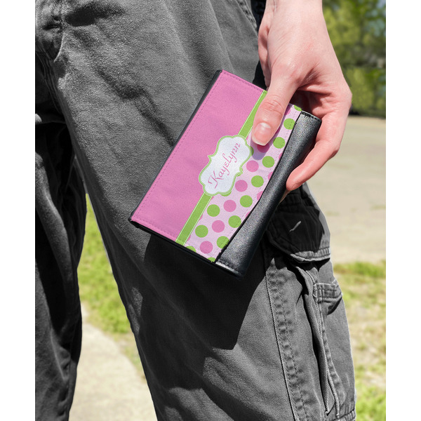 Pink & Green Dots Genuine Leather Womens Wallet - In Context