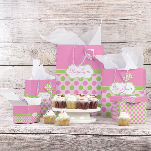 Pink & Green Dots Gift Bags - In Context