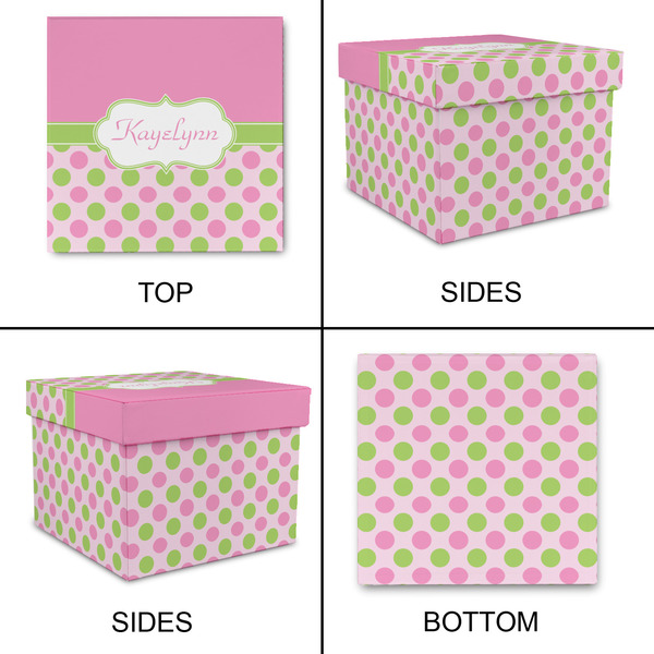 Pink & Green Dots Gift Boxes with Lid - Canvas Wrapped - Large - Approval