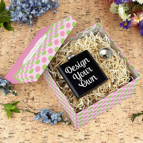 Pink & Green Dots Gift Boxes with Lid - Canvas Wrapped - Large - In Context