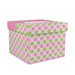 Pink & Green Dots Gift Box with Lid - Canvas Wrapped - Medium (Personalized)