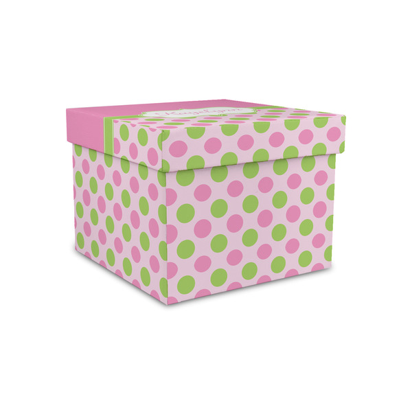 Custom Pink & Green Dots Gift Box with Lid - Canvas Wrapped - Small (Personalized)