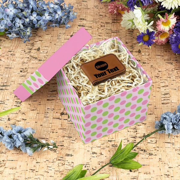 Pink & Green Dots Gift Boxes with Lid - Canvas Wrapped - Small - In Context