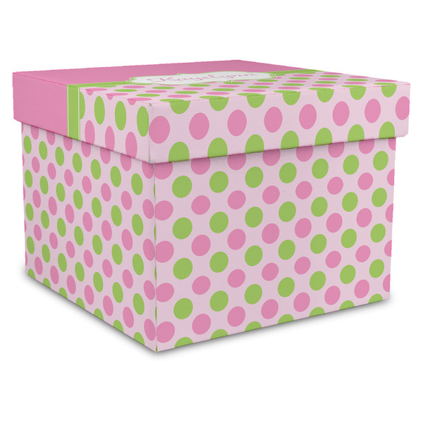 Custom Pink & Green Dots Gift Box with Lid - Canvas Wrapped - X-Large (Personalized)