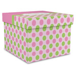 Pink & Green Dots Gift Box with Lid - Canvas Wrapped - XX-Large (Personalized)