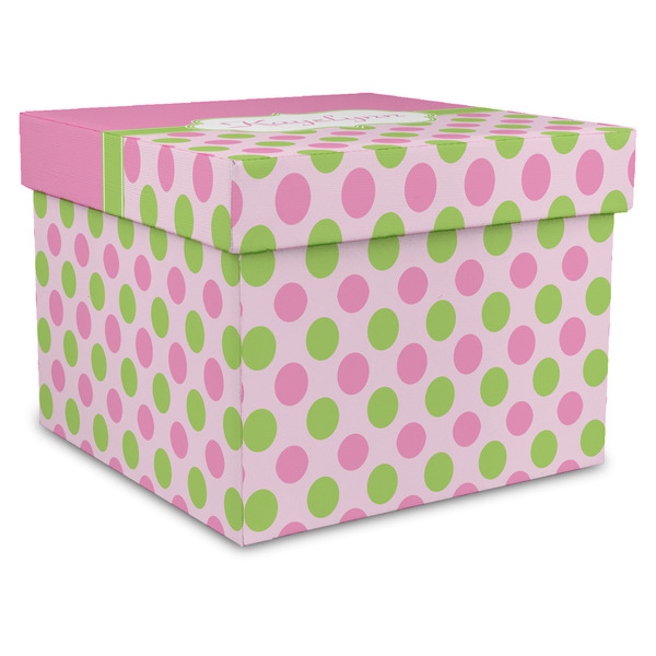 Custom Pink & Green Dots Gift Box with Lid - Canvas Wrapped - XX-Large (Personalized)