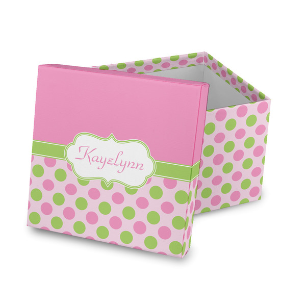 Custom Pink & Green Dots Gift Box with Lid - Canvas Wrapped (Personalized)