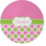 Pink & Green Dots Round Glass Cutting Board (Personalized)