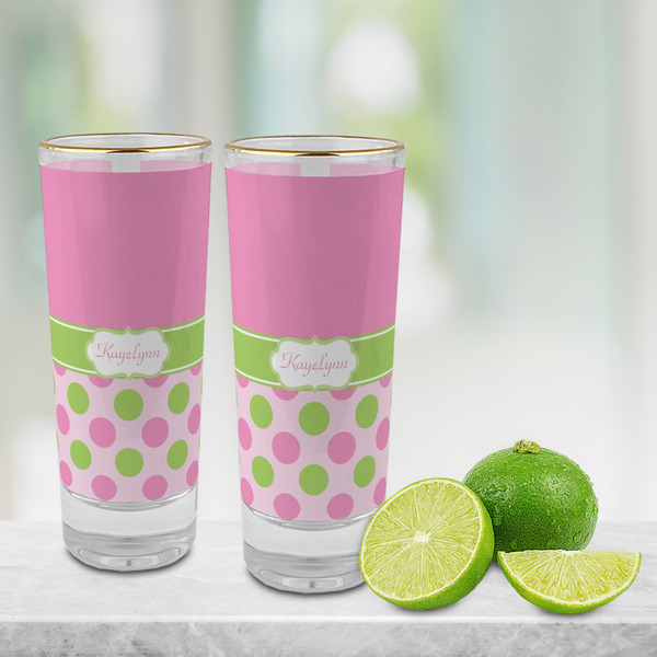 Pink & Green Dots Glass Shot Glass - 2 oz - LIFESTYLE