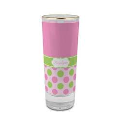 Pink & Green Dots 2 oz Shot Glass -  Glass with Gold Rim - Set of 4 (Personalized)