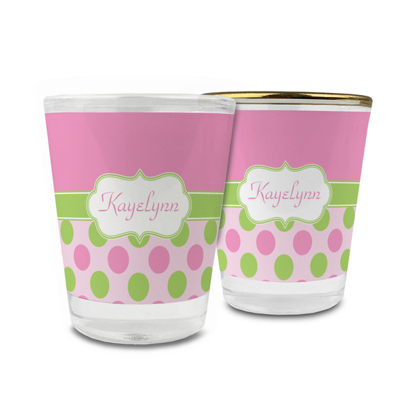 Custom Pink & Green Dots Glass Shot Glass - 1.5 oz (Personalized)