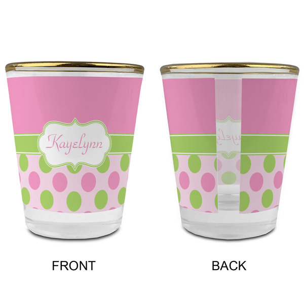 Pink & Green Dots Glass Shot Glass - with gold rim - APPROVAL