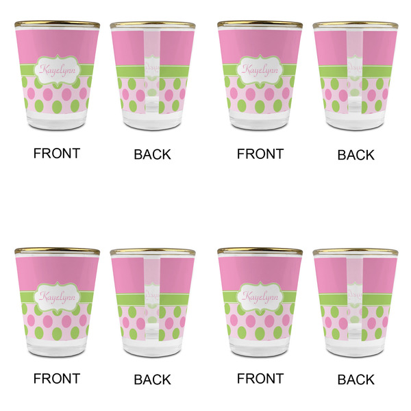 Pink & Green Dots Glass Shot Glass - with gold rim - Set of 4 - APPROVAL