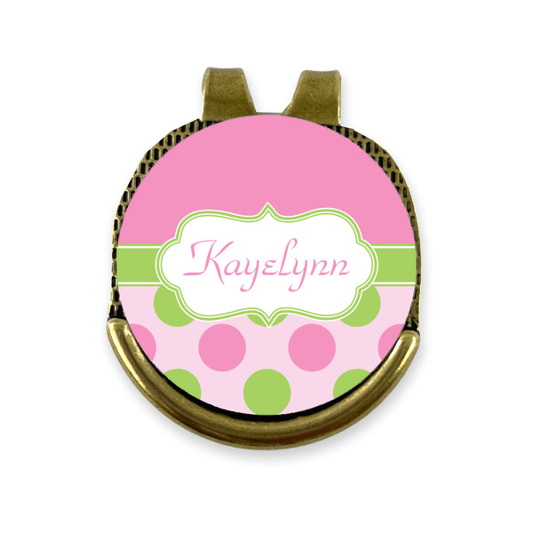 Custom Pink & Green Dots Golf Ball Marker - Hat Clip - Gold
