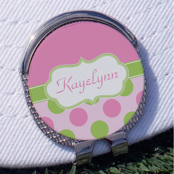 Custom Pink & Green Dots Golf Ball Marker - Hat Clip